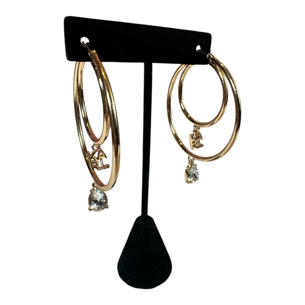 Karl Lagerfeld NWT Gold Double Hoop Earrings - Picture 4 of 7